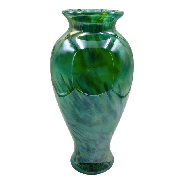 Vintage 1960s Murano Green Blown Glass Vase For Sale