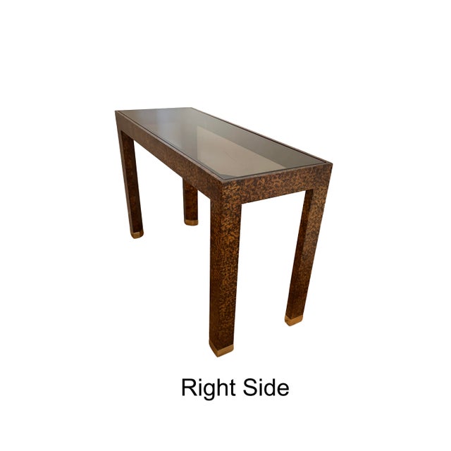 Henredon Mid-Century Faux Tortoise Shell Console Table With Black Glass by Henredon For Sale - Image 4 of 15