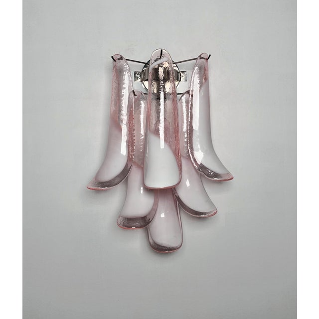 Vintage Italian Murano Wall Lights with Pink Lattimo Glass Petals in the manner of Mazzega, 1990, Set of 2 For Sale - Image 12 of 18