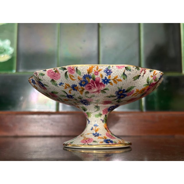 Gray Vintage Grimwades Old Cottage Chintz Miniature Footed Compote, English Floral Chintzware For Sale - Image 8 of 8