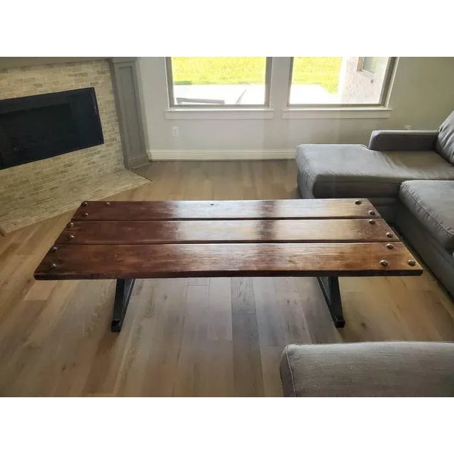 Monumental Rustic Reclaimed Coffee Table on Iron Legs For Sale - Image 9 of 11
