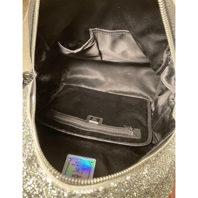 Special Edition Silver Leather Swarovski Crystal Backpack with Rabbit Charm For Sale - Image 4 of 12