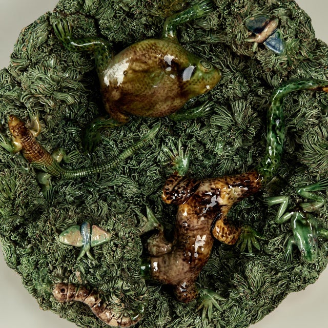 Victorian Antique Portuguese Palissy Ware Majolica Wall Plate For Sale - Image 3 of 4