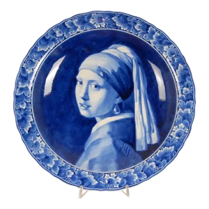 Royal Delft Plate Girl With Pearl Earring Portret Charger Dish Johannes Vermeer Blue and White Tariff Free Delivery
