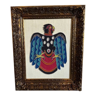 Amazing Fun Colorful Folk Art Piece of Bird Art, Zipper and Sand Art by Artist Hazel Sprinkle For Sale