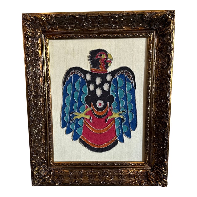 Amazing Fun Colorful Folk Art Piece of Bird Art, Zipper and Sand Art by Artist Hazel Sprinkle For Sale