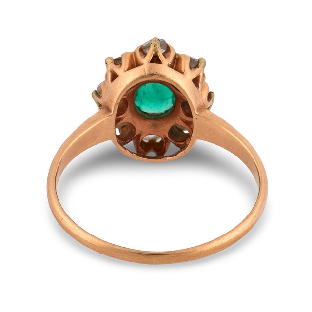 Early 20th Century Victorian Emerald Diamond 14k Rose Good Cluster Ring, Size 6.5 For Sale In Los Angeles - Image 6 of 6