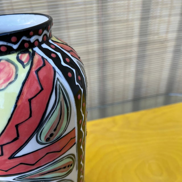Hand Painted Studio Pottery Vase by the Uncedo Project South Africa. Dated 2002 For Sale - Image 9 of 13