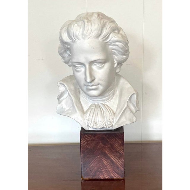 Mid 20th Century Ludwig Van Beethoven Plaster Bust Mounted on Wood Block For Sale - Image 12 of 12
