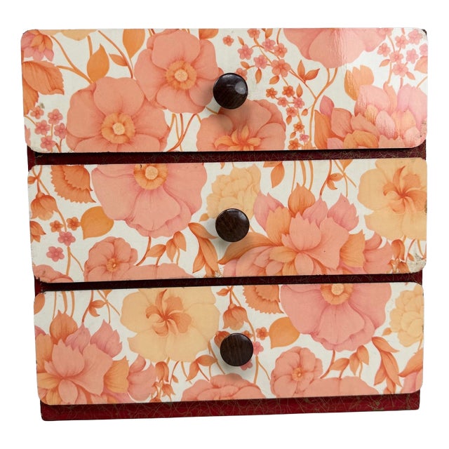 Vintage Japanese Drawer Cabinet with Floral Motif, 1970s For Sale