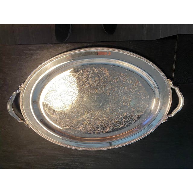 Vintage Oneida Oval Serving Large Tray W/Handles, Etched Base 23.5" X 14.5" For Sale In Atlanta - Image 6 of 6