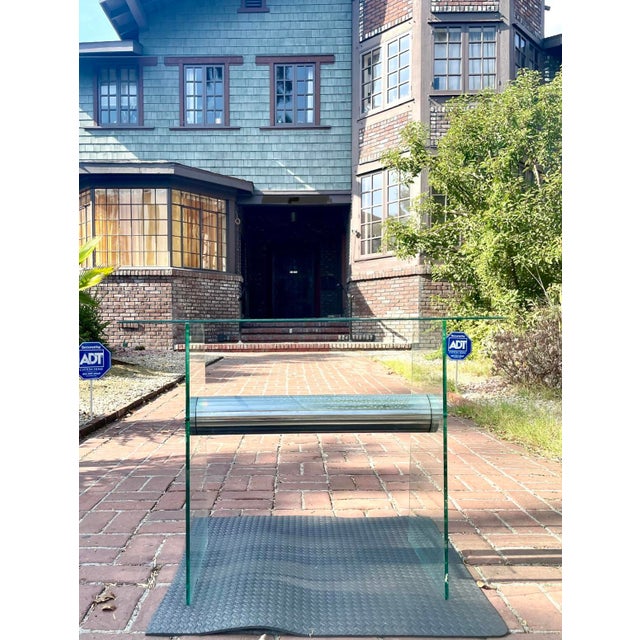 Vintage postmodern glass console table by Pace Collection. Featuring metal/chrome beam. This is a rare pace collection...