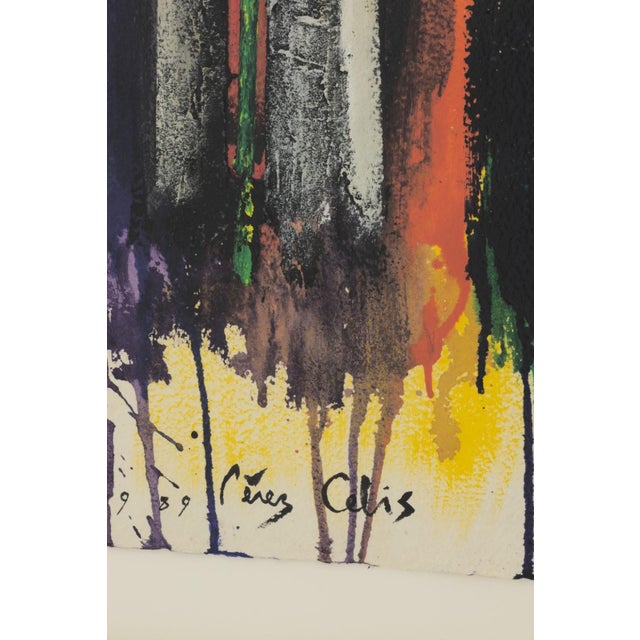 Paper Perez Celis Buenos Aries 1989 Signed Abstract Expressionism Painting on Paper For Sale - Image 7 of 8