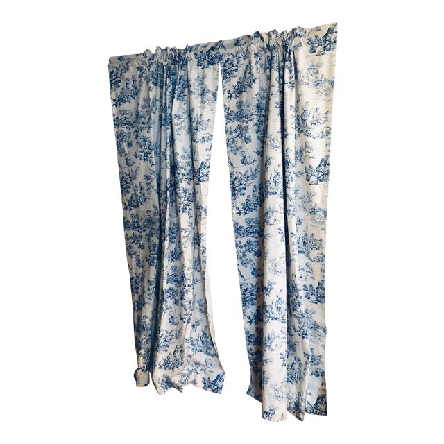 White Blue Toile Drapes A Pair Chairish
