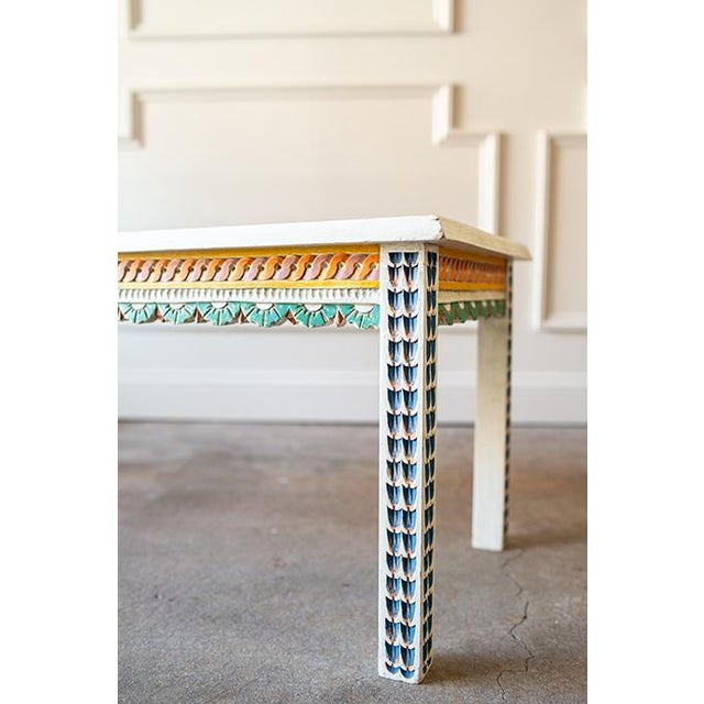 Folk Art Vintage Hand Carved and Painted Scandinavian Style Coffee Table For Sale - Image 3 of 16