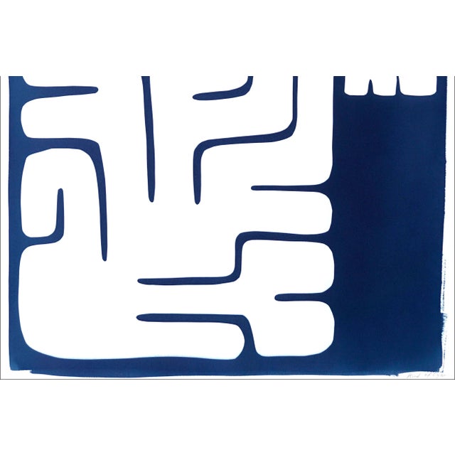 Abstract 2021 "Mayan Block Figures" Abstract Cyanotype on Watercolor Paper For Sale - Image 3 of 10