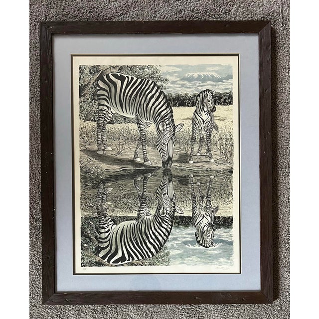 Beautiful, well done, artists proof, lithograph of zebras at the water by listed artist Susan Sosa. Pencil signed to the...