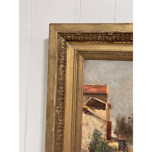 French 19th Century French Oil on Canvas Barn and Village For Sale - Image 3 of 14