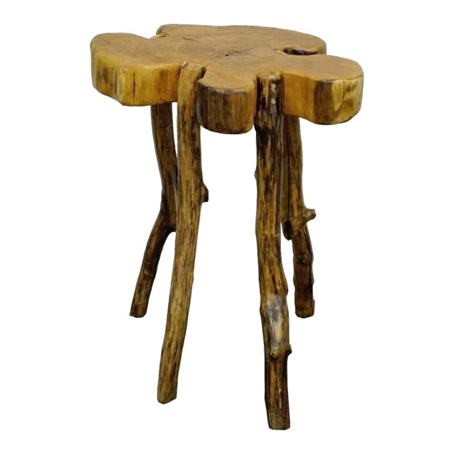 Robert Powchik Burl Wood Slab Live Edge Log Cabin Rustic Side Table For Sale