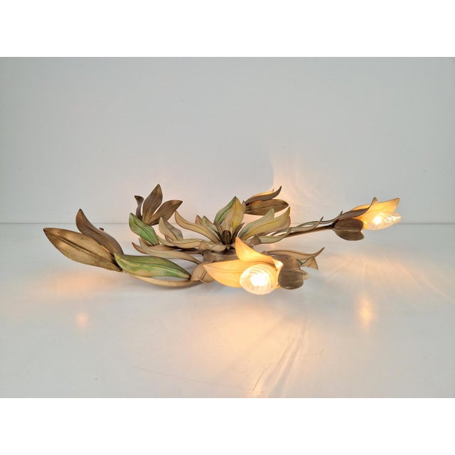 Gold Vintage Flowers Metal Ceiling Lamp ,France, 1960s For Sale - Image 8 of 9