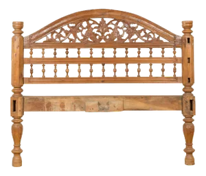 Vintage Carved Indonesian Headboard with Scrolling Foliage and Petite Balusters