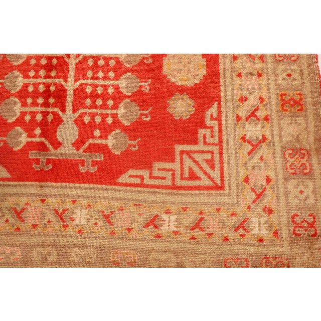 Antique Khotan Transitional Red and Beige Wool Rug With Medallion-Style For Sale - Image 4 of 5
