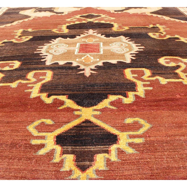 Keivan Woven Arts- Bold Design Vintage Turkish Rug in Sienna, Brown, Black, Cream and Yellow. Turkish Kars. Vintage...