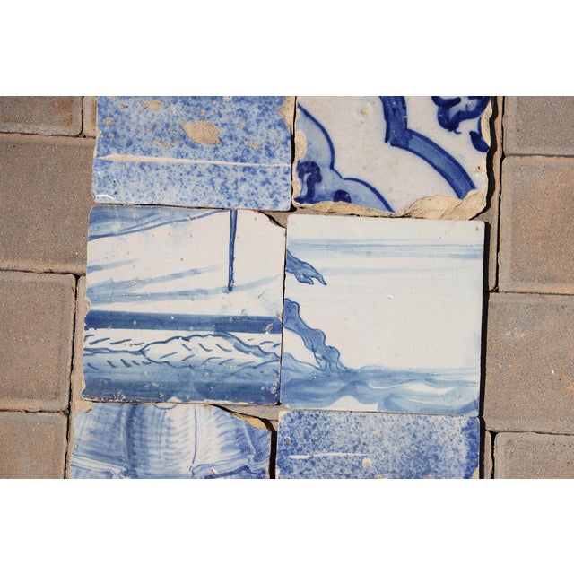 Antique 18th Century Portuguese Baroque Tiles With Decorative Borders & Landscape Elements, Set of 8 For Sale - Image 6 of 8