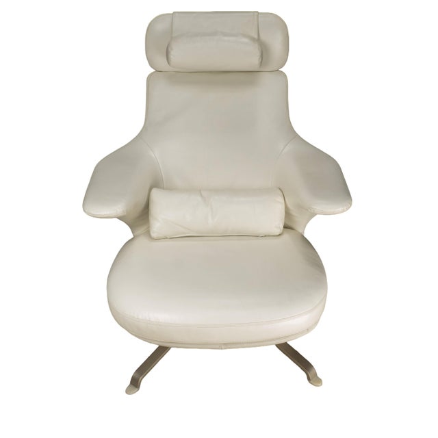 Metal B&b Italia Radar Lounge Chair by James Irvine White Leather Swivel Lounger Italy For Sale - Image 7 of 17