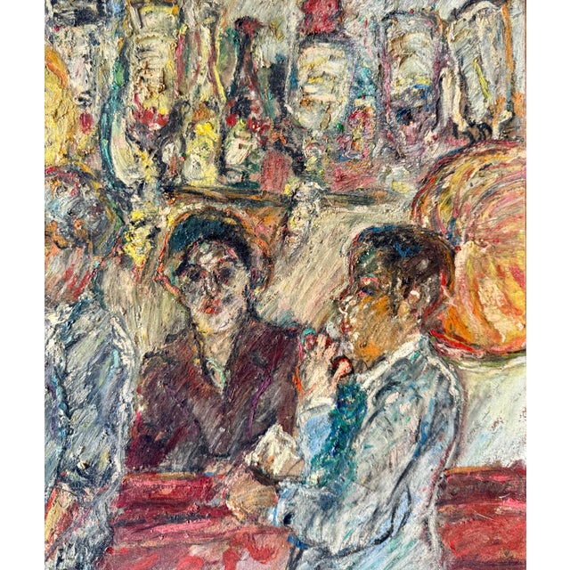 David Azuz, Israeli French David Azuz Naive Oil Painting Paris Bar Scene Colorful Fauvist, 1975 For Sale - Image 11 of 13