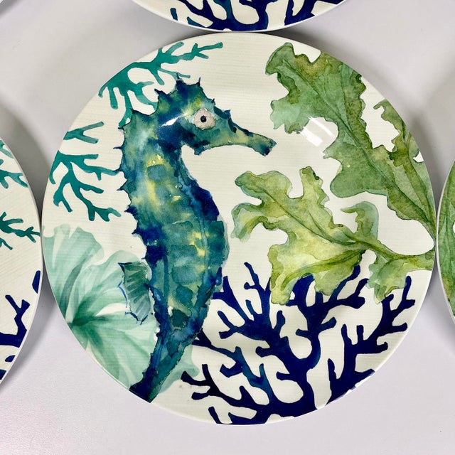 Late 20th C Boho Chic Coastal Melamine Sea Creatures Salad Plates & Bowls - Set of 12 For Sale - Image 12 of 15