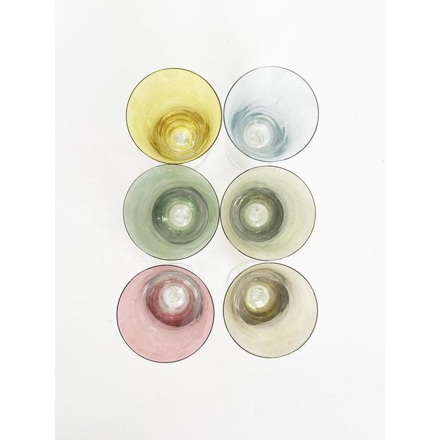 Colored Glass Champagne Coupes, France, 1970, Set of 6 For Sale - Image 11 of 13
