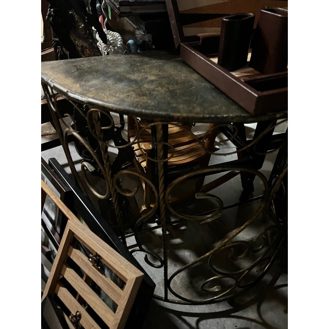 Mid-Century Modern Vintage Metal Demilune Detailed Console Table For Sale - Image 3 of 10