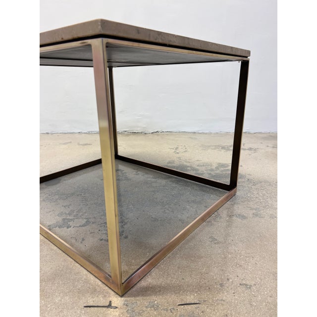 Tan Mitchell Gold + Bob Williams Travertine and Brass / Bronze Side Table For Sale - Image 8 of 12