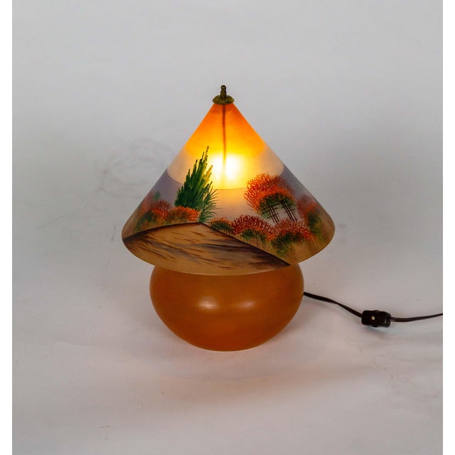Arts & Crafts 1930s Hand-Painted Czechoslovakian Glass Arts & Crafts Lamp For Sale - Image 3 of 10