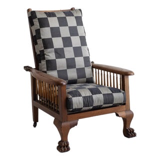 Victorian Antique Paw Foot Morris Chair in Oak For Sale