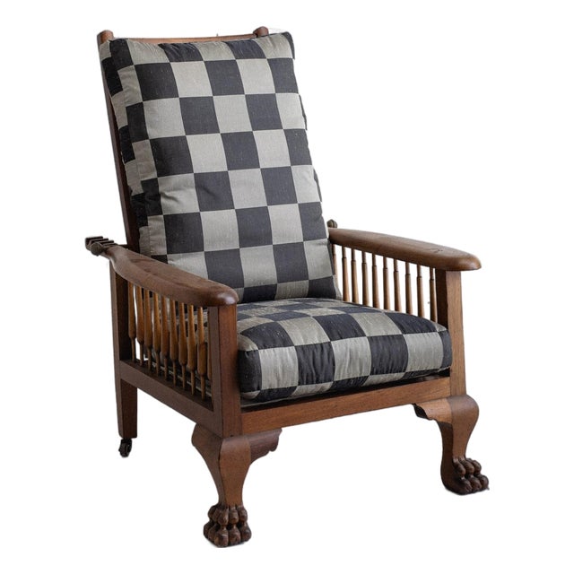Victorian Antique Paw Foot Morris Chair in Oak For Sale