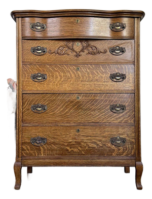 Antique Tiger Oak Serpentine 5-Drawer Dresser