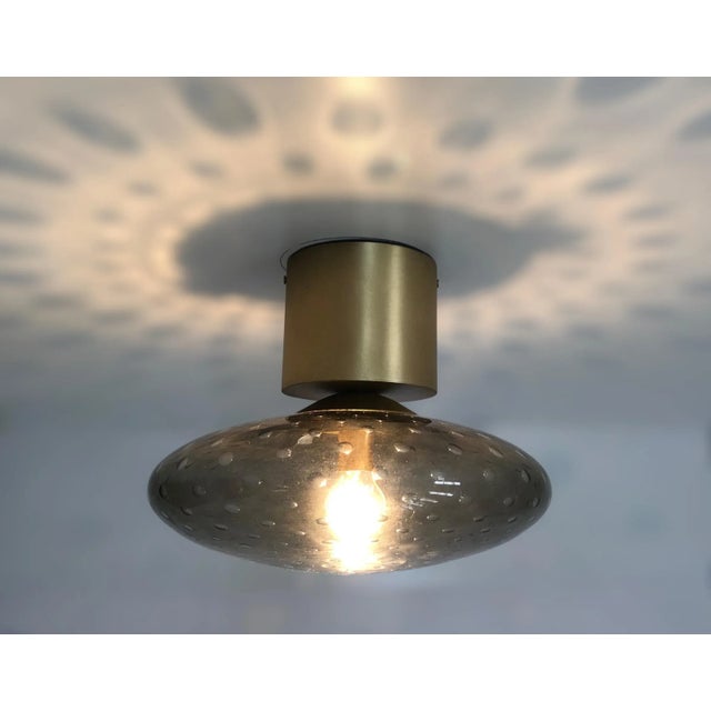 Italian 21st Century Satin Brass and Smoky Bubbles Uno Flush Mount by Fabio LTD For Sale - Image 3 of 3