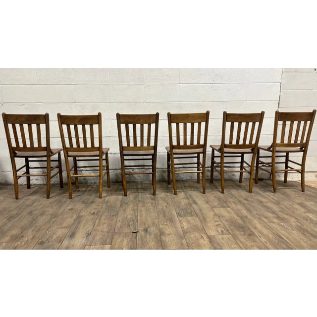 Wood Vintage Oak Slat Back Pub Chairs Dining Chairs - Set of 6 For Sale - Image 7 of 8