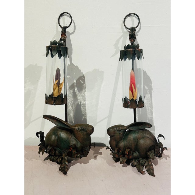 Pair of Vintage Cast Iron Rabbit Candlestick Sconces Large 25" Long For Sale - Image 4 of 14