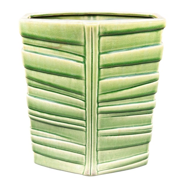 Mid-Century Modern Mid-Century California Pottery Green Ceramic Tropical Bamboo Flower Vase For Sale - Image 3 of 6