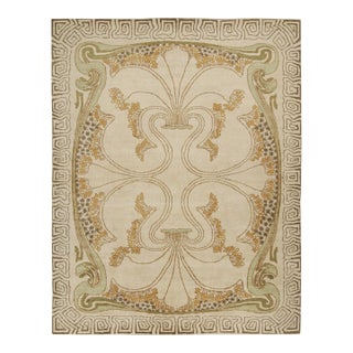 Rug & Kilim’s French Style Art Deco rug in Cream & Gold Geometric Patterns - 12x16 For Sale