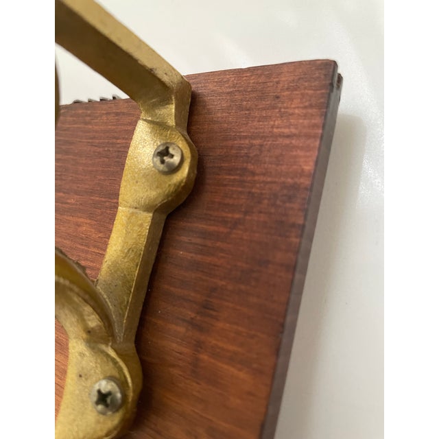 Brown Vintage 1970s Mediterranean Wall Shelf With Cast Metal Scroll Brackets & Plate Grooves For Sale - Image 8 of 10