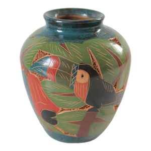 Vintage Folk Art Artisan Made Toucan Bird Design Nicaraguan Vase