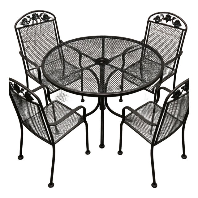 Mid Century Modern Woodard Wrought Iron Table Set For Sale