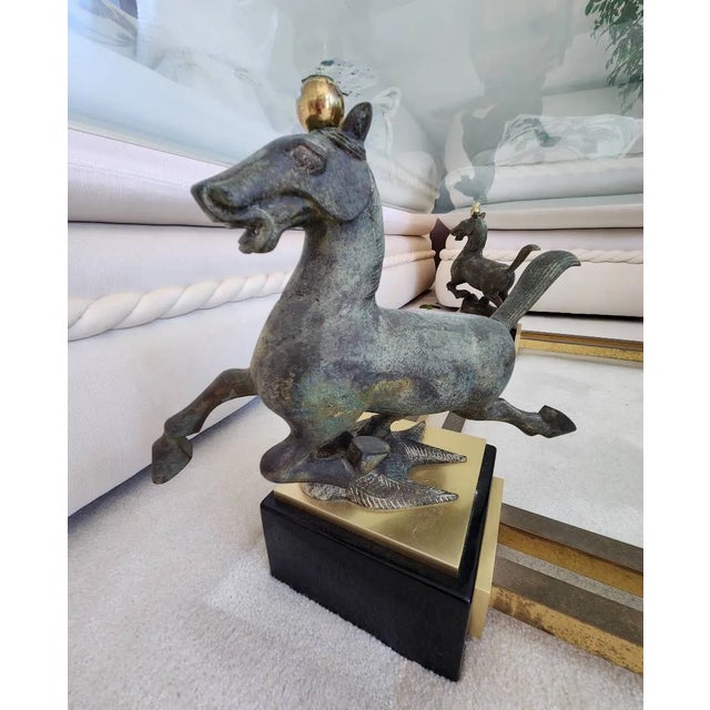 Vintage Maison Charles Flying Horse of Gansu Glass Top Cocktail Table For Sale In San Diego - Image 6 of 11