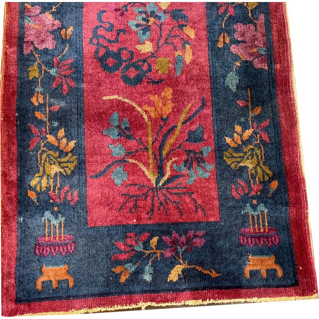 A very cute full pile antique Art Deco Chinese from early 1920's. Beautiful & elegant color combination, plum in the field...