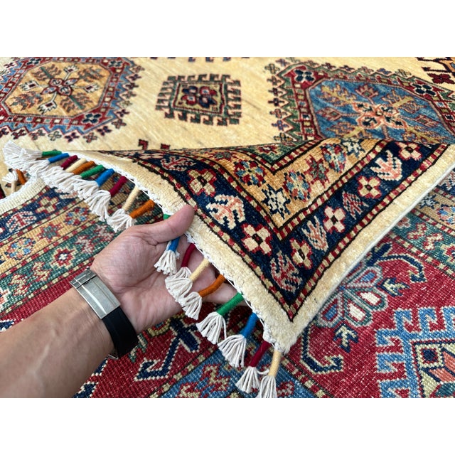Hand-Knotted Afghan Kazak Wool Area Rug - 8'10" X 11'10" For Sale - Image 13 of 15
