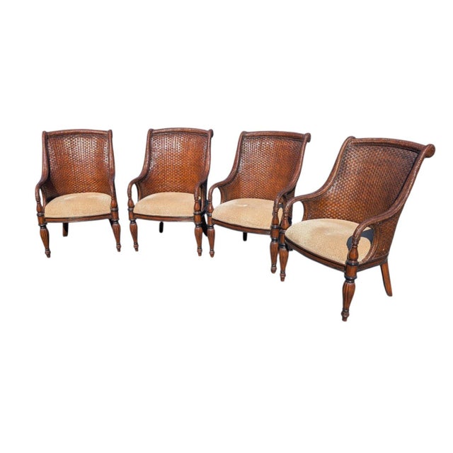 Handsome set of four armchairs by Marge Carson, the celebrated Southern California furniture house founded in 1947 and...